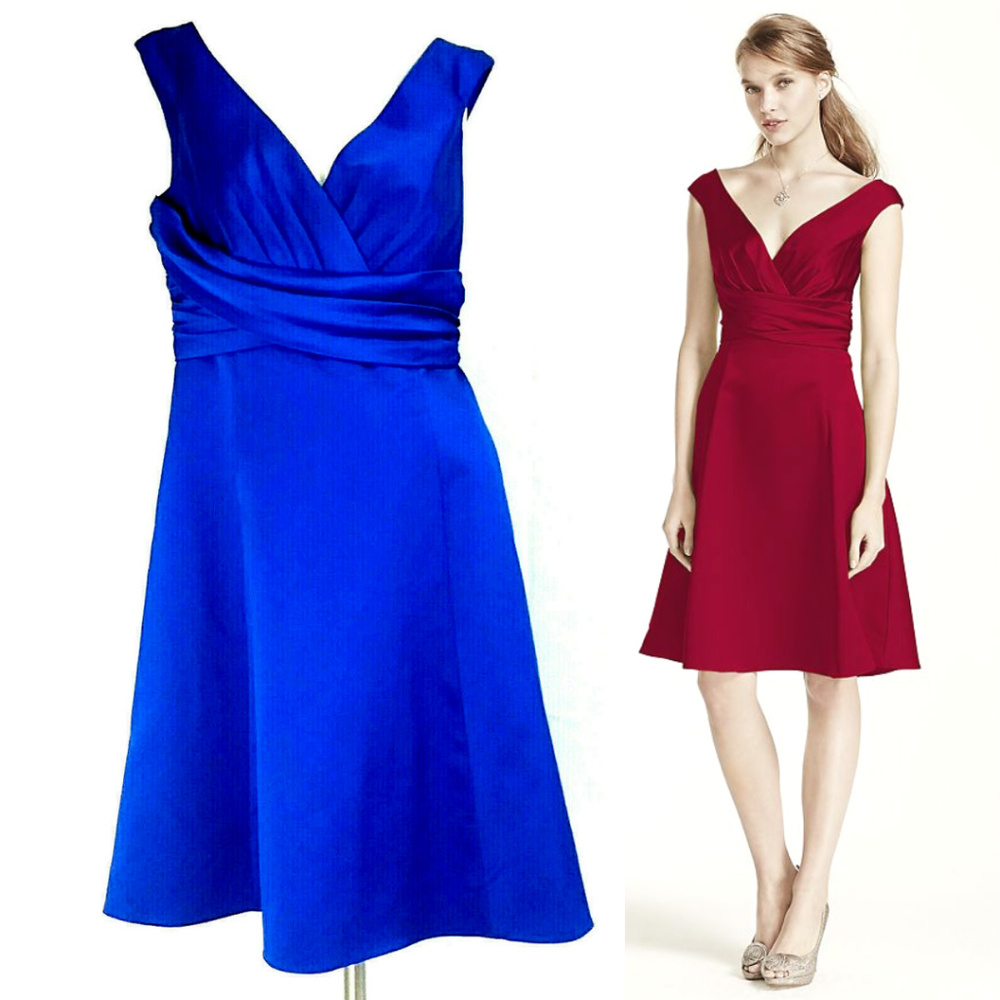 David's Bridal Horizon Blue Off-Shoulder Dress